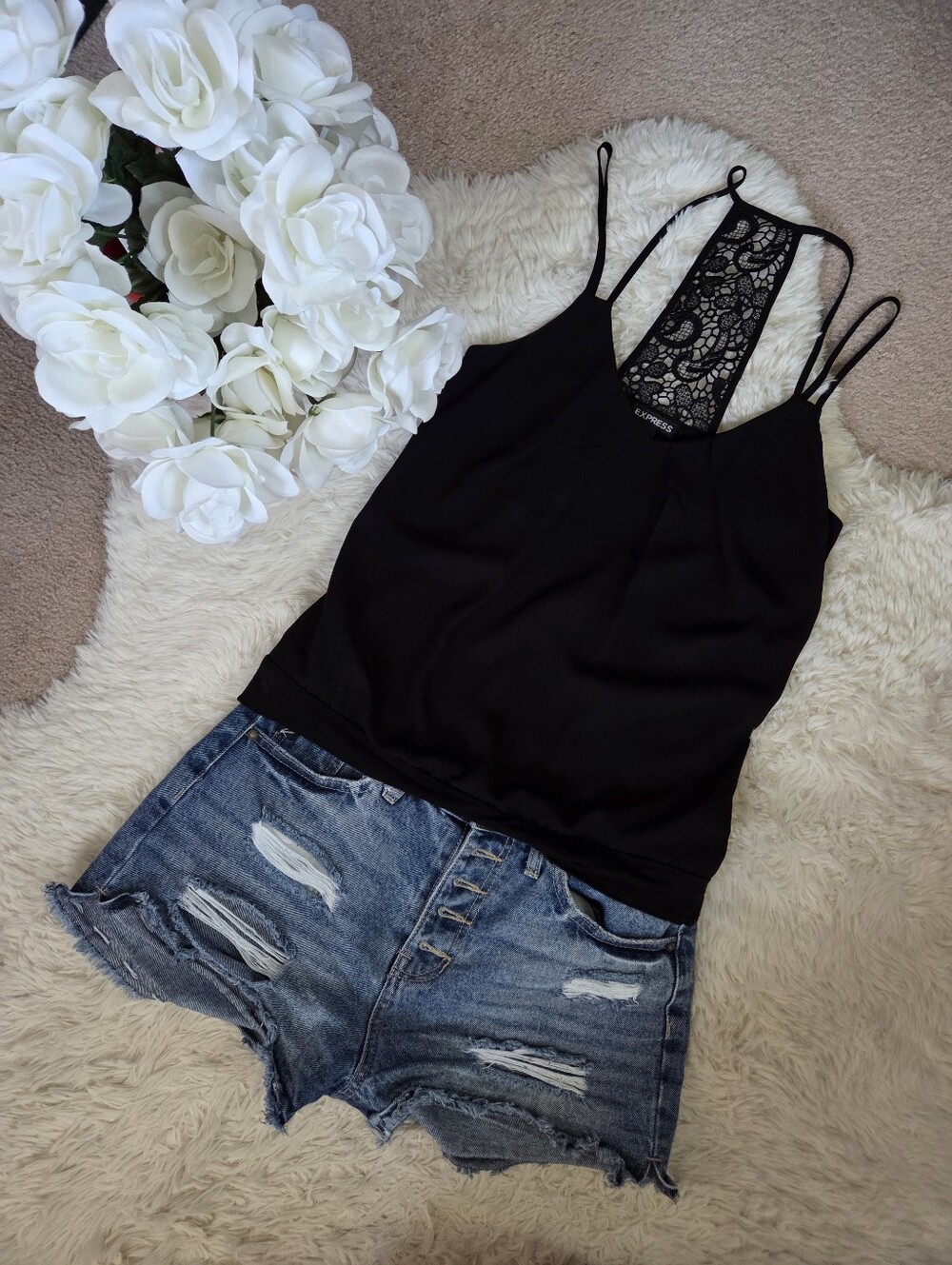 Express Women's Black Lace-Back Camisole